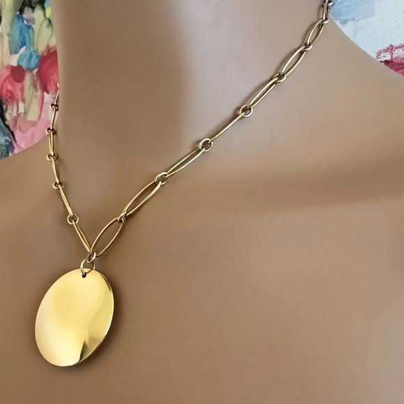 Authentic! Tiffany & Co Peretti 18k Yellow Gold 30mm Disc Pendant Necklace - Picture 12 of 12